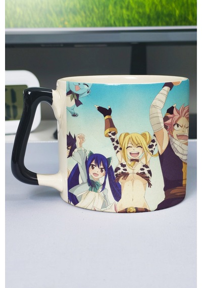 Fairy Tail Anime Baskılı Seramik Lüks Kupa 1 Adet Özel Siyah Kulp Dalga Kulp V4d Çok Renkli