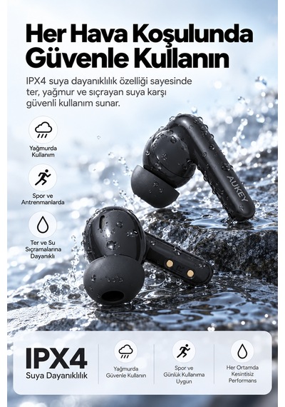 Aukey Ep-b2-gy Hibrit Anc 10 Mm 4 Mikrofon Kablosuz Kulak İçi Kulaklık - Gri