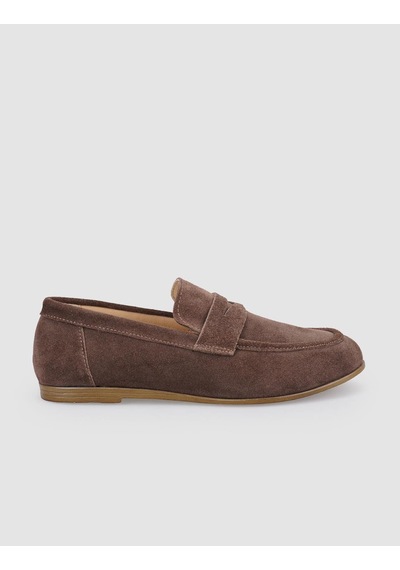 Hakiki Deri Kahverengi Süet Kadın Loafer Kahverengi