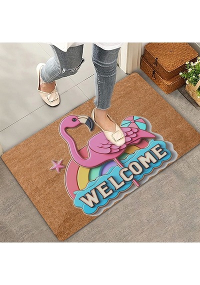 Valerine Life Gökkuşağı Ve Flamingo Welcome Kapı Önü Paspası 45x70cm