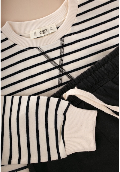 Cigit Çizgili Sweatshirt Takım 2-8 Yaş Siyah Çizgili