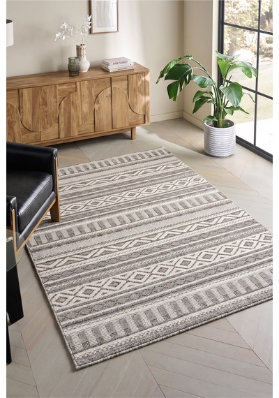 Badelya Home Krem Gri İskandinav Modern Tasarım Sisal Bukle Özel Ölçü Salon Oturma Odası Koridor Halısı Yolluk Gri - Krem