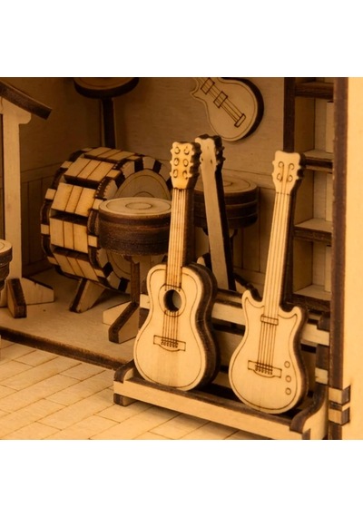 Algwooddesign Müzik Dükkanı Ahşap Maket, 133 Parça Dıy Minyatür Müzik Mağazası Modeli, Peri Led Dahil, Mdf 3d Puzzle, Hobi Ve Dekorasyon Seti, 12,6 X