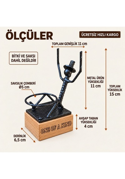 Kişiye Özel Sukulent Saksı Standı – Saksının Yanında Dinlenen Metal Heykel SPH010