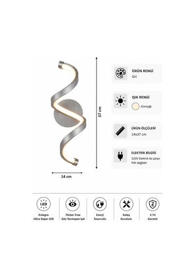 Sora Modern Led Duvar Apliği Günışığı Gri