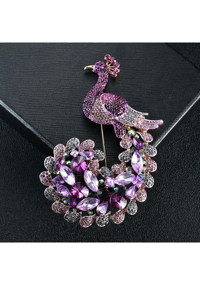 Güzel Hayvan Broşları Mor Tavukat Tavuskuşu Broş Pin Rhinestone Kristalleri Çok Renkli
