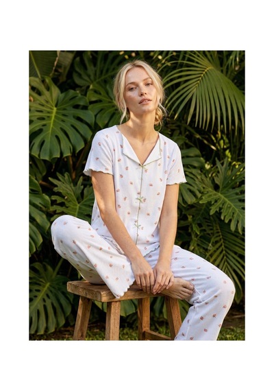 Siyah İnci Fitilli Kaşkorse Örme Pijama Takım 26120553 Beyaz Şeftali