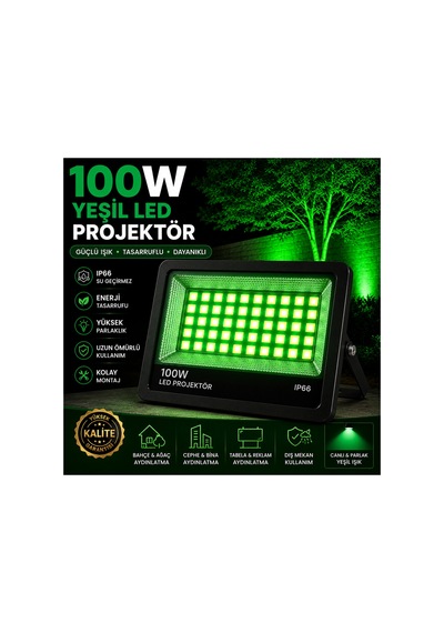 Astec Yüksek 100 Watt Yeşil Led Projektör Ip66 Su Geçirmez Dış Mekan Aydınlatma