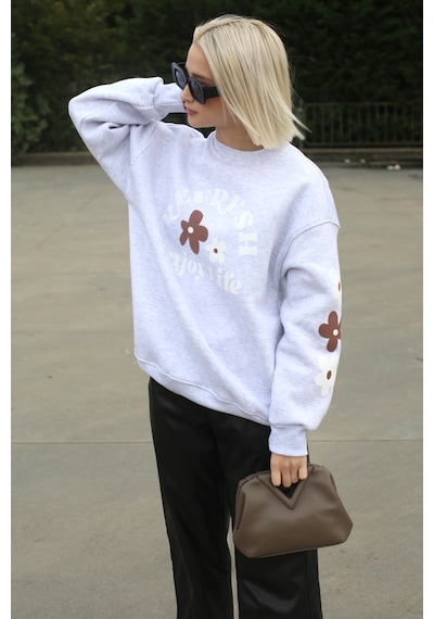 Karmelanj Bisiklet Yaka Baskılı Sweatshirt Mg1572