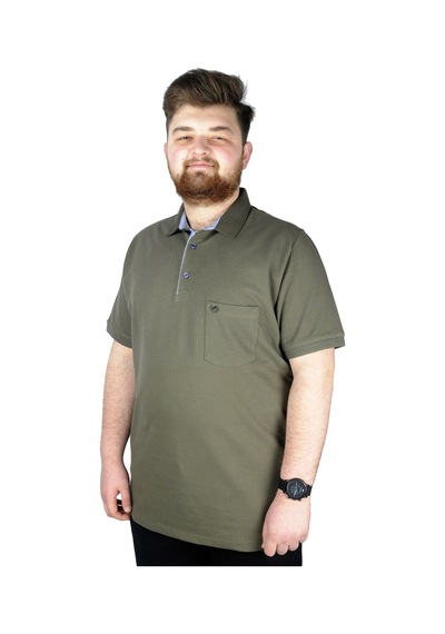 Mode Xl Battal Beden Erkek Tshirt Polo Yaka Cepli Klasik Pike 20552 Haki 001