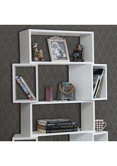 Pasifichome Box Raflı Kutulu Beyaz Kitaplık / Çalışma Odası Kitaplık
