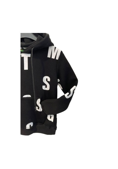 Ekkokids Çocuk Harf Baskılı Şardonlu Kapuşonlu Sweatshirt-15195 Siyah