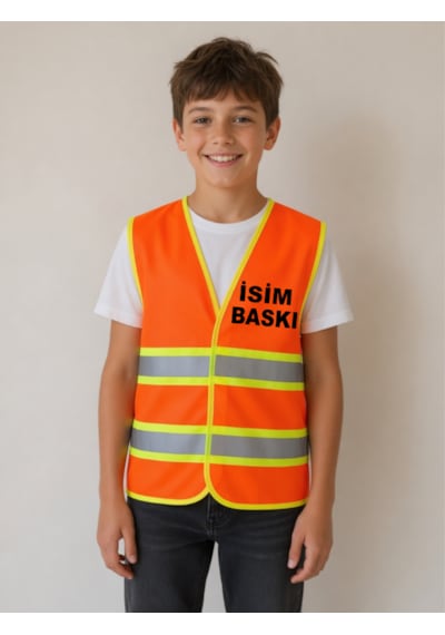 Çocuk Mühendis Yelek İsme Özel Baskılı Turuncu