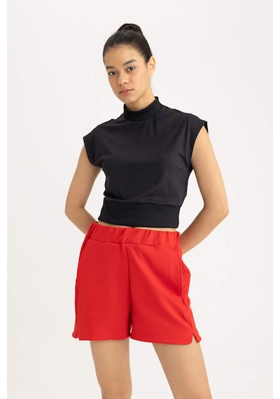 DeFactoFit Crop Dik Yaka Sporcu Kısa Kollu Ağır Kumaş Tişört B8966AX24SMBK81
