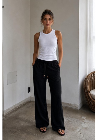Alexandergardi Krinkıl Dokulu Beli Lastikli Wide Leg Pantolon siyah