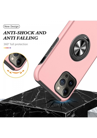 Newface Apple iPhone Uyumlu 13 Pro Max Kılıf Elit Yüzüklü Kapak Semeglbl - 78 - Pembe