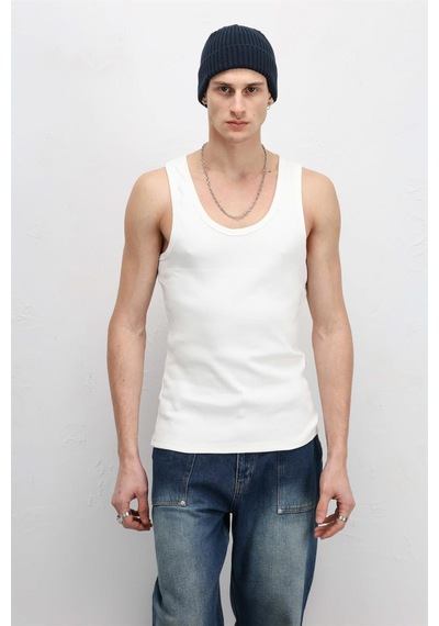 Vamos Yıkamalı Tank Top Kaşkorse Atlet Ekru