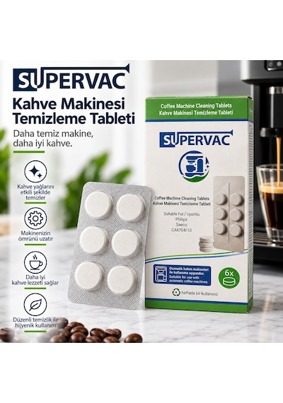 Kahve Makinesi Temizleme Tableti - Kahve Yağı Ve Kalıntıları İçin Yağ Çözücü Beyaz