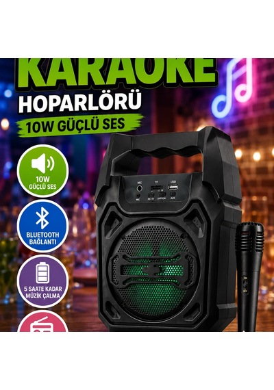 Bluetooth Karaoke Hoparlörü 10w 5 Saat Müzik Çalma