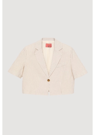 Quzu 25yckt00478 Vatkalı Crop Blazer Ceket Naturel