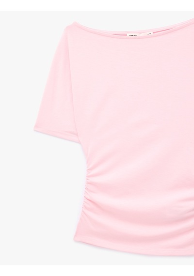 Koton Slim Fit Drape Detaylı Omzu Açık Kayık Yaka Tişört Pembe 6sak50414ek Gül