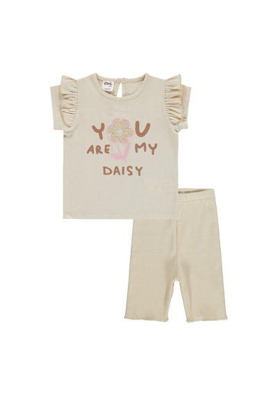 Civil Baby Yazı-çiçek Baskı Nakış 6-18 Ay Takım - Fil Dişi