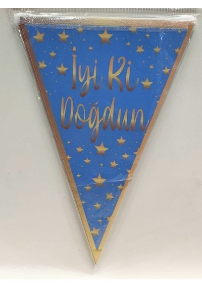 Premium Mavi Gold İyi Ki Doğdun Üçgen Flama Süsleme Oda Süsü Kutlama Çok Renkli