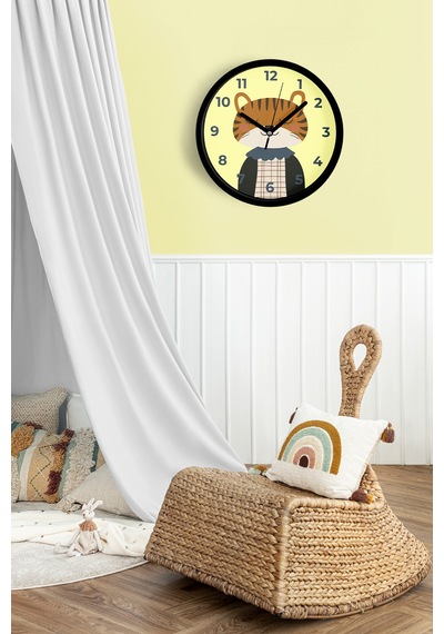 Sevimli Kaplan Çocuk Odası Modern Duvar Saati - 25cm - Önü Camlı Siyah Kasa - Sessiz Mekanizma-jh0228 Siyah