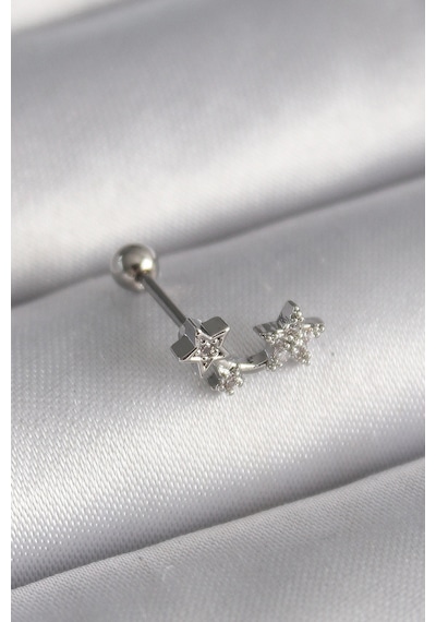 316l Çelik Gümüş Renk Zirkon Taşlı Yıldız Tragus Piercing 5886 Çok Renkli