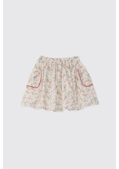 Panço Liberty Kumaş Çiçek Desenli Kız Çocuk Etek Krem