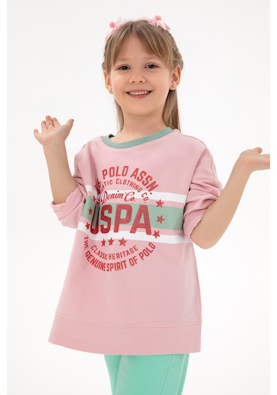 U.S. Polo Assn. Kız Çocuk Pembe Bisiklet Yaka Sweatshirt 50298163-VR041