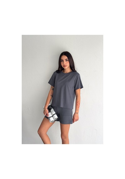 Gugus Kadın Kısa Şortlu/t-shirt 2li Takım Modal Kumaş Gri