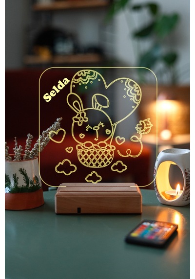 Kişiye Özel 3D Tavşan Ve Kalp Masaüstü Led Lamba