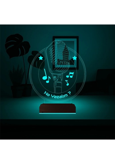 Luvivia Müzik Nota Mikrofon Kişiye Özel 3d Lamba - Masa Gece Lambası Şeffaf