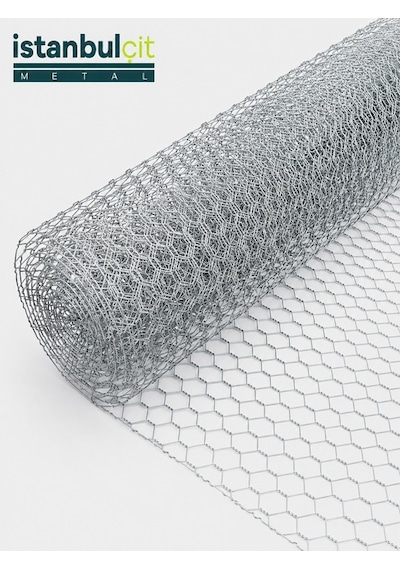 İstanbul Çit Metal Galvaniz Kümes Teli 1 İnç 25 Mm Göz 0,60 Mm Tel 200 Cm X 20 M Altıgen Örgülü Bahçe Teli Gri