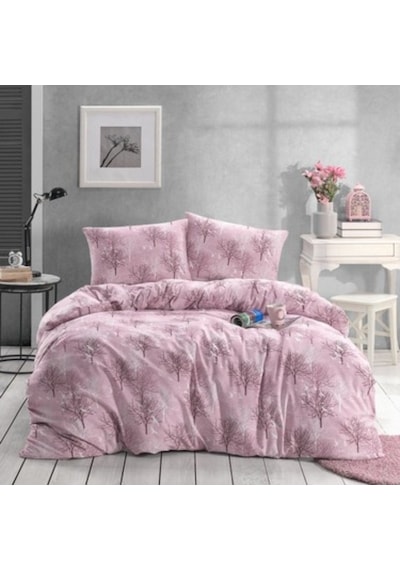 Lotus Home Pudra Ağaç Desen Lüks Pamuklu Çift Kişilik Nevresim Takımı - Seti Pudra