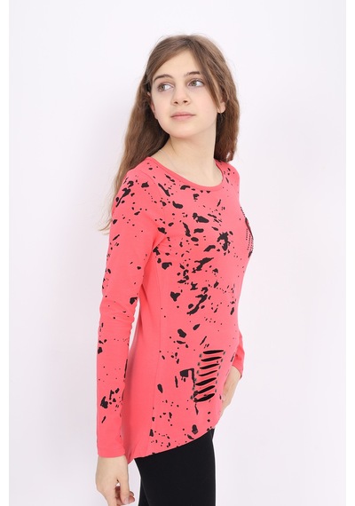 Toontoy Kız Çocuk Sweatshirt Lazer Kesim Dudak Nakışlı Nar Çiçeği