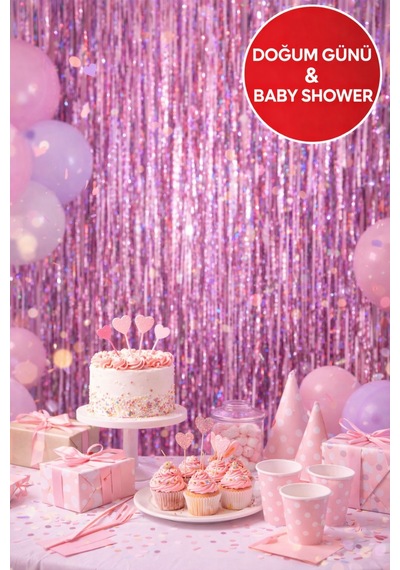Rose Parlak Parti Perdesi 100x200 Cm Doğum Günü, Baby Shower, Fotoğraf Arka Fon 100 200