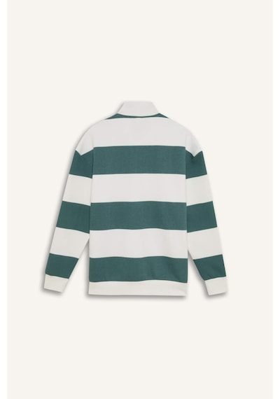 DeFacto Boxy Fit Dik Yaka Yarım Fermuarlı Çizgili Sweatshirt C7045AX24AUGN469 Yeşil