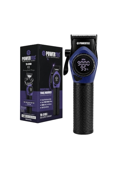 Powertec Tr-5100 Göstergeli Ayarlanabilir 9000 Rpm Hız Kaydırmaz Gövdeli Tıraş Makinesi Mavi
