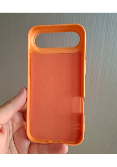 Apple Uyumlu iPhone 17 Air Logolu İçi Kadife Silikon Lansman Kılıf Turuncu