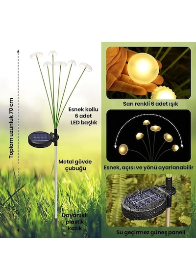 Upway Jellyfish Güneş Enerjili 6 Led Işıklı Dekoratif Bahçe Peyzaj Lambası