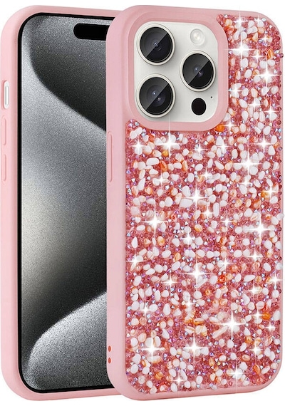 Apple Uyumlu iPhone 15 Pro Max Kılıf Parlak Taşlı Tasarım Stone Linea Kapak