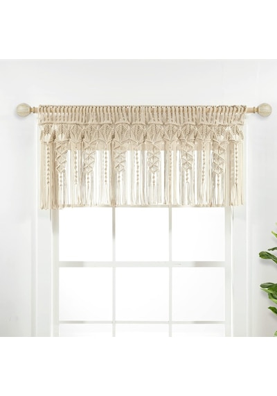 Boho Makrame Dokulu Pamuk Saçak/mutfak Perdesi/duvar Dekoru, 50,8 Cm U X 127 Cm G, Nötr Çok Renkli