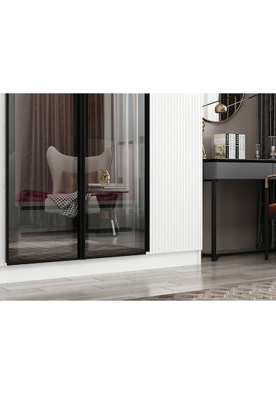 Nisa Plus 6 Kapaklı 2 Çekmece Dolap Beyaz Mebran Reflekte Cam