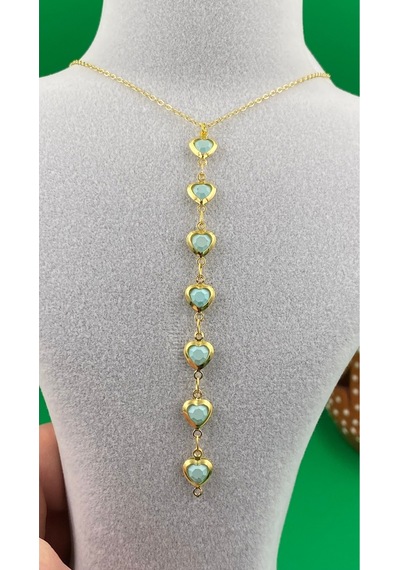 Y Model Gold Renk Kalpli Model Kadın Kolye Mavi