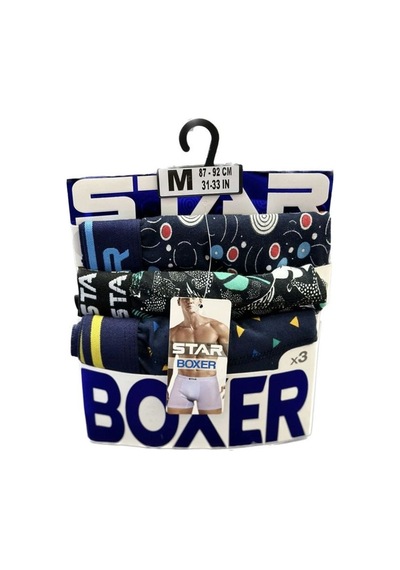 Star 3 Lü Erkek Belikemerli Desenli Lycralı Boxer Yeşil Desenli Yeşil