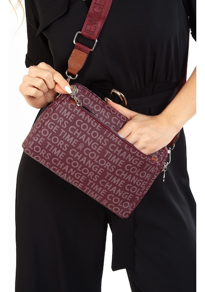 Newish Polo Kadın Desenli Uzun Askılı Omuz Çantası New258 - Bordo