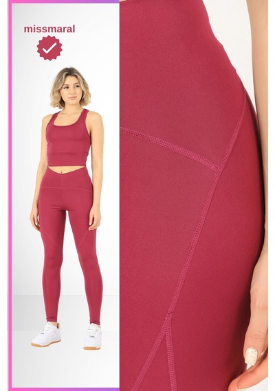 Missmaral Slim Fit Tayt Yüksek Bel Toparlayıcı Mürdüm Spor Model Flatlock Dikiş Detaylı Oslo 1090 MÜRDÜM