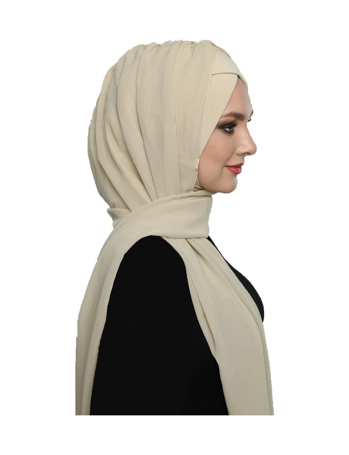 Elysianfidan Şallı Takmatik Sade Bej Hazır Türban Tesettür Bone Namaz Örtüsü Bej